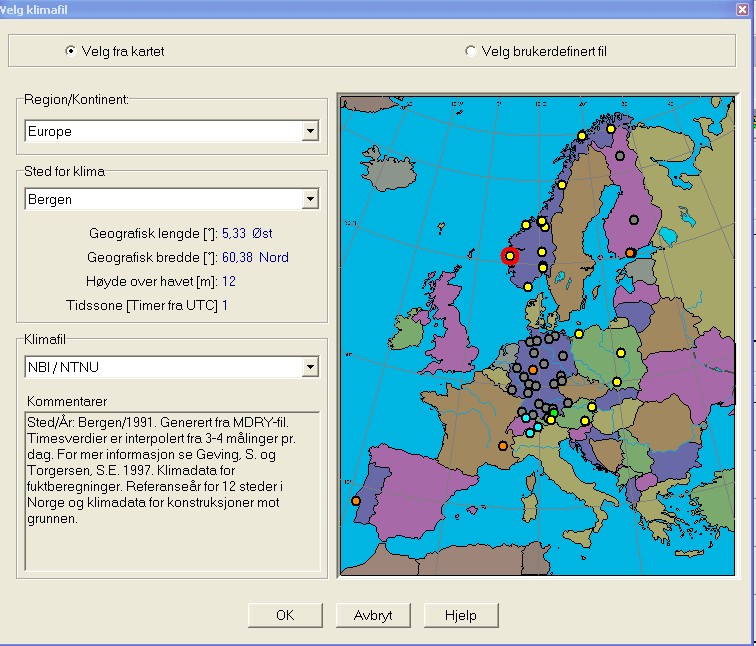 Klimadata for 12 ulike steder i Norge